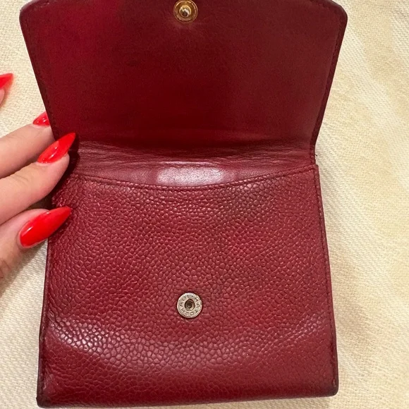 SOLD ❤️‍🔥 Vintage Chanel Caviar Leather Wallet • Burgundy Red Bifold CC Logo - Picture 7 of 10